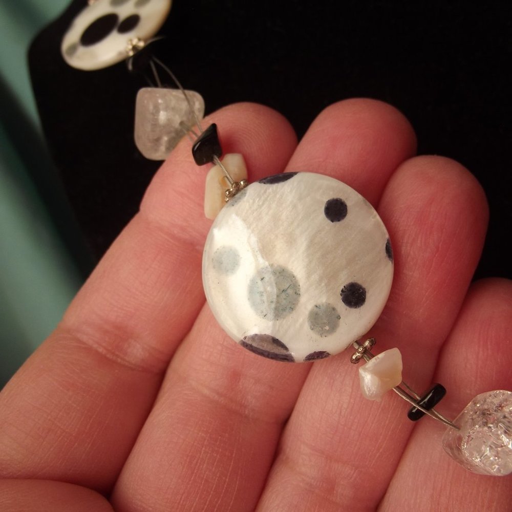 You and I polka dot shell illusion necklace with quartz & onyx chips
